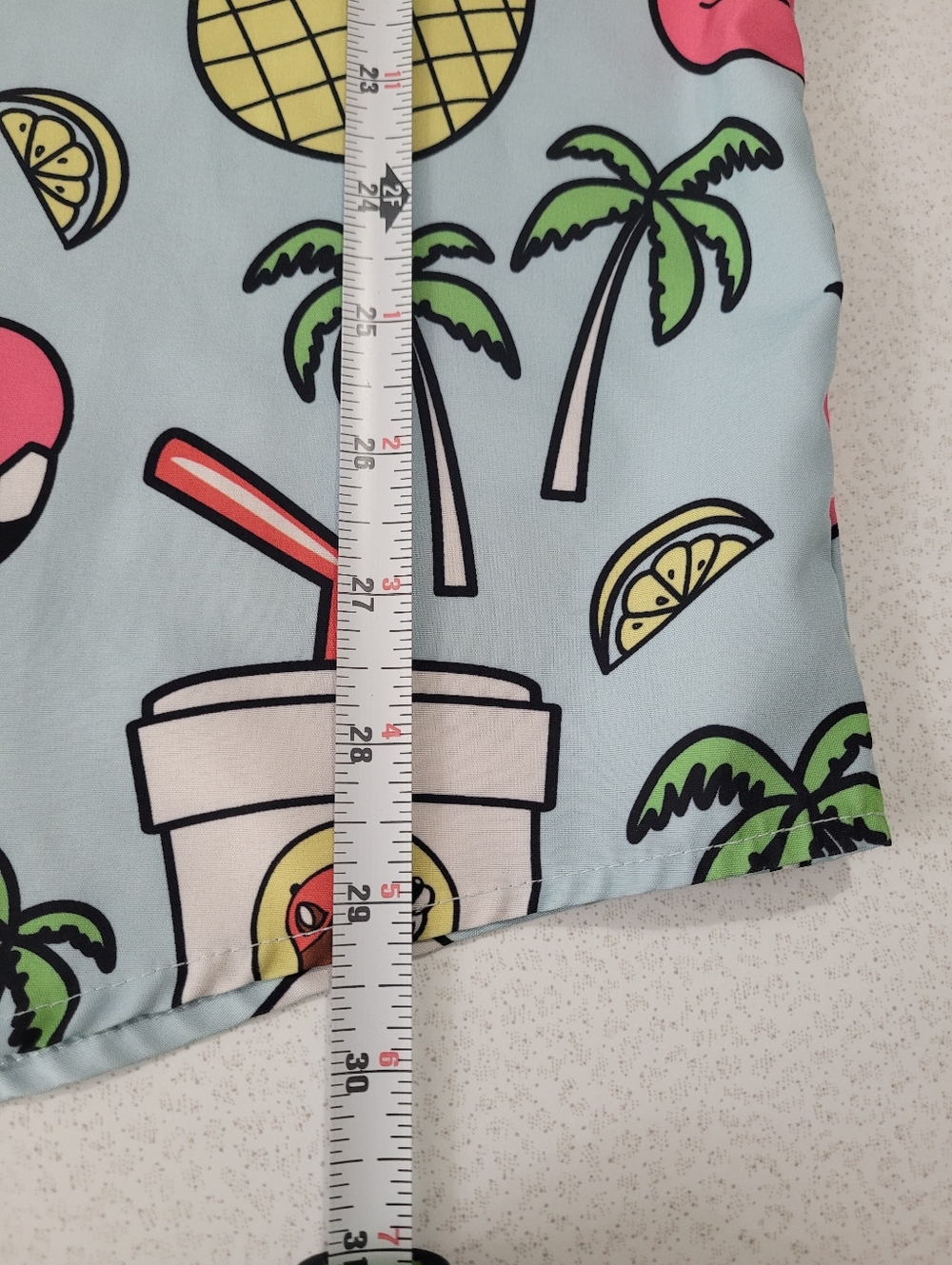 Buc-ees Hawaiian Shirt Size L Pink Flamingos, Palms, Drink, Pineapples Button Up - Picture 5 of 5